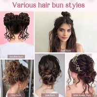 Wig Chignon Rambut Panjang Wanita, Lurus/Gelombang Alami, Serat Tahan Panas, Mudah Dipasang, Model Bunga Kuncup