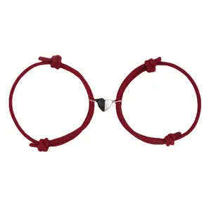 2 pièces pendentif magnétique en acier inoxydable pour la saint-valentin en forme de cœur pour Couple, Bracelets pour amoureux, corde tressée pour homme et femme