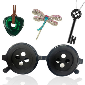 Collar de la película Coraline, colgante de <span class=keywords><strong>piedra</strong></span> verde, cadena de cuerda, gargantilla con llave de esqueleto negra, horquilla de libélula, joyería - Product Image 3