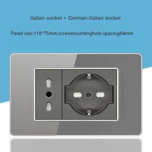 Prise murale double USB type C en verre trempé, norme allemande, avec interrupteur et trois prises de courant - Product Image 6