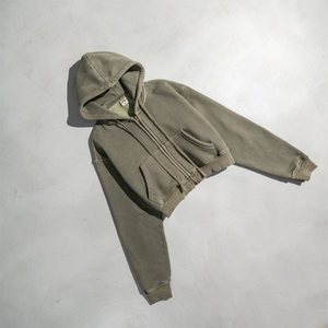 Nuevo Vintage personalizado gota hombro Color en blanco Sudadera con capucha chaqueta Abrigo con capucha algodón pesado ácido lavado con capucha para mujer - Product Image 3
