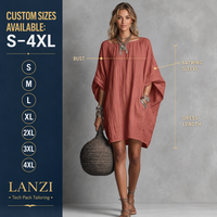 Fabricant de robes kaftan sur mesure, robe tunique ample à manches chauve-souris en lin pour femmes, idéale pour les vacances