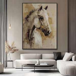 Orijinal Özel El Boyaması Akrilik Kanvas Hayvan Yağlı Boya Beyaz At Duvar Sanatı Kanvas Taban Üzerine - Product Image 6