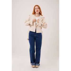 Gabardina de Mujer Color Crema, Manga Larga, Resistente al Viento, Otoñal, Informal, Tejido de Tela - Product Image 5