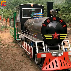 नए आगमन वाले बड़े आउटडोर मनोरंजन पार्क उपकरण स्टीम इंजन ट्रेन एंटीक ट्रैक ट्रेन की सवारी