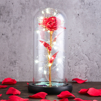 Mawar LED diawetkan dalam kaca kubah dekorasi peri bunga buatan cahaya untuk gadis dekorasi pernikahan ibu & Hari Valentine