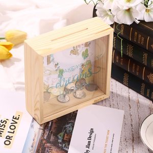 Tirelire en bois acrylique carré en gros décor de maison tirelire pour lune de miel fonds d'épargne de mariage numéro lettre pièce de monnaie sûre - Product Image 3