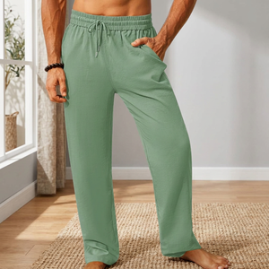 Pantalon de jogging pour homme en toile tricotée teinte, taille mi-haute, coupe droite, respirant, léger, décontracté, pour l'été, la plage, le yoga, élastique, pour le voyage - Product Image 2