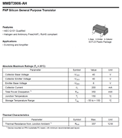 Transistor bipolaire PNP qualifié AEC-Q101 MMBT3906-AH, 200 mA, 40 V, 350 mW, SOT-23, montage en surface, gain de courant CC 100-300