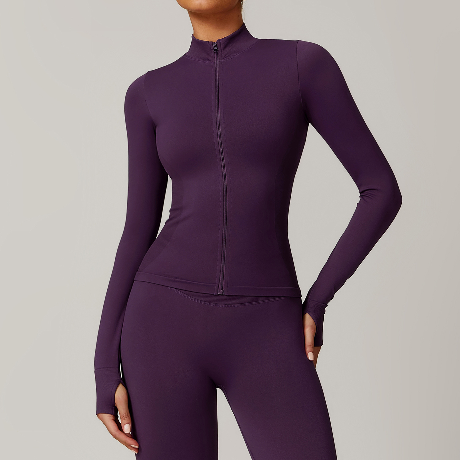 Custom Women's Seamless Yoga Jacket Long Sleeve Zippered Sportswear Quick-Dry Four-Way Stretch Athletic Top