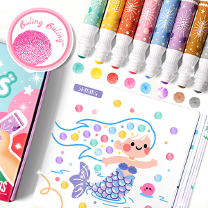 Kit de marqueurs à points pailletés 8 couleurs, 40 ml, avec 12 cartes de <span class=keywords><strong>dessin</strong></span>, coffret cadeau, kit artistique éducatif pour enfants - Product Image 1