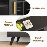 Meuble bar moderne en bois noir avec éclairage LED, prises électriques, portes à battants, rangement pour vin et café pour la maison