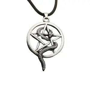 New Arrival Alloy Round Snake Five-point Star Snake Pendant Necklace Punk Biker For Men Women Fashion Jewelry