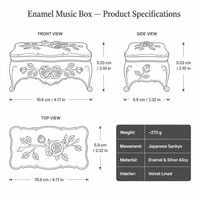 Boîte à musique Sankyo en émail, couleur crème nacré, en alliage de zinc, filigrane rose, mécanisme à remontoir moderne, cadeau de Noël, mini 18 notes