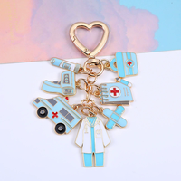Porte-clés en alliage de zinc avec pendentif : Casquette d'infirmière classique, Stéthoscope, Masque d'ambulance, Battement de cœur, Ensemble infirmier