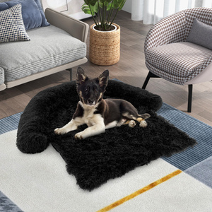 Plush Winter <b>Dog</b> <b>Couch</b> <b>Bed</b> With Anti-Slip Bottom And Removable Cover For Small Pets And Cats, Black Animal Pattern, Indoor Use, - Product Image 4