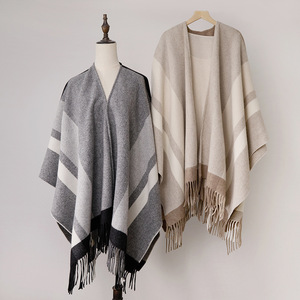 <span class=keywords><strong>Poncho</strong></span> de luxe en laine mérinos pour femme, châle jacquard à chevrons de Mongolie intérieure, châle en laine surdimensionné chaud pour l'hiver, vêtement d'extérieur - Product Image 2