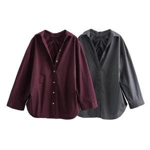 SHENZHU <span class=keywords><strong>mujer</strong></span> 2024 otoño nuevo cuello en V abotonado espalda plisada suelta versátil Chic camisa 8530200 - Product Image 1