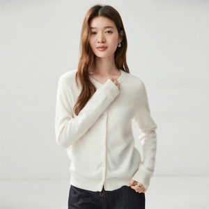 100% Cashmere Knitted <strong>Cardigan</strong> <strong>Women's</strong> Round Neck Solid Color Thin <strong>Long</strong> Sleeved Sweater - Product Image 3