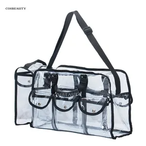 FAMA certificated factory New Design Pvc Cosmetic Bag With Detachable Strap Transparent Makeup Bag Beauty Bag Wholesale Makeup Cosmetic Travel Train Case
