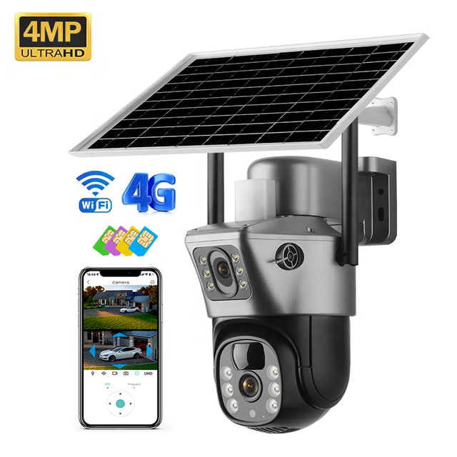 Wholesale Solar CCTV Security 4MP Dual Lens V380 Wifi 4G SIM Low Power Battery PTZ Camera Motion Detection PIR IP66 Waterproof