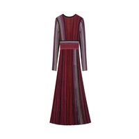 Neues Damenmode-Strickkleid V-Ausschnitt Langarm Stretch Hohe Taille Plissee Streifen Kontrast farben Lässige Strickkleider
