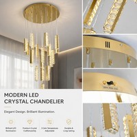 Lustre en cristal de luxe certifié SAA, escalier, 3 couleurs changeantes, blanc chaud LED pour l'Australie