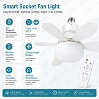 Ventilateur intelligent à visser E27 avec ampoule LED 40W, combo ventilateur et ampoule, 3000K-6500K, dimmable, télécommande pour kit d'éclairage de chambre à coucher