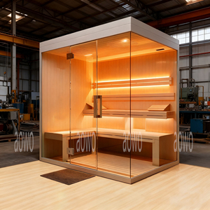 Cabina de Terapia de Sal Cilíndrica de Madera Maciza AuBen de Whirlpool, Sauna Cuadrada, Baño de Sal para 3 Personas, Salas de Descanso, Sauna Seca con Espectro IR - Product Image 4