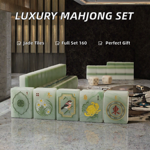 Juego de Mahjong de Lujo Moderno con Fichas de Mármol Jade, Acrílico Tallado, Portátil, 160 Piezas para 4 Jugadores, Color Crema Verde, Regalo - Product Image 2