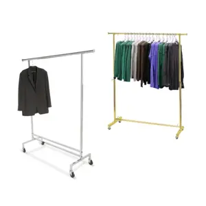 Adjustable Telescopic Rod Floor Standing With Wheels Store Display Fixtures Garment Rack Clothing Racks For Retail Shops
