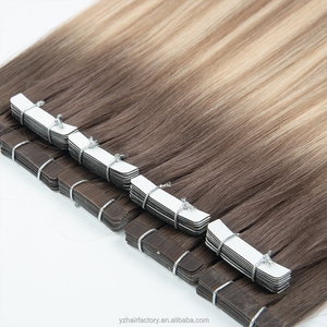 Extensiones de Cabello Humano Adhesivas, Color Castaño Claro, Puntas Completas, Cabello Virgen Ruso, Cinta Blanca - Product Image 1