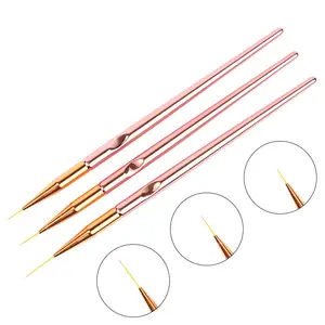 3 Stks/set Rose Gold Nail Borstel Lijnen Schilderen Pen Borstels Uv Gel Polish Tips Bloem Lijnen Streep Franse Tekening Manicure art Kit