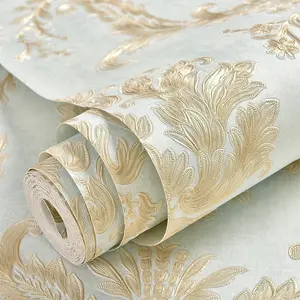 53cm Hot Deep embossing Damask European Classic wallpaper pvc Non-glue wall Peel 3d wallpaper for home decoration