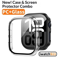 Pelindung Layar Kaca Temper Transparan Jernih dan Casing Pelindung PC Keras untuk Apple Watch Seri 10 42mm 46mm