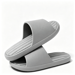 Gray PU <b>Slide</b> Slippers Open Toe Cushioned EVA Outsole Indoor All Seasons - Product Image 1
