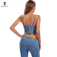 Risamshan — soutien-gorge en jean strass acrylique, sous-vêtement Sexy, Body façonnant avec crochet, pour femmes