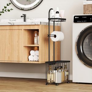 Étagère de rangement moderne pour serviettes en papier et rouleaux de magazines en métal à double étage avec étagère pour tablettes - Product Image 2