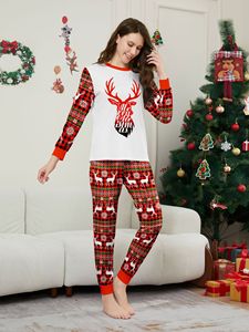 Damen Langarm Weihnachts-Pyjama-Set mit Rentierkopf-Aufdruck, Elastischer Bund, Günstiger Dropshipping - Product Image 2