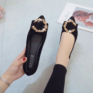 Xuanhui vendita calda nuova moda pelle scamosciata punta punta bella fibbia in metallo scarpe pieghevoli appartamenti per le donne - Product Image 2