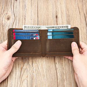Cartera corta plegable de cuero Crazy Horse de diseñador, tarjetero, Cartera de cuero genuino para hombre - Product Image 3
