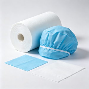 Venta al por mayor de fábrica: Material en bruto personalizado de 10-30 g/m² con puntos azules y blancos en relieve para gorros quirúrgicos desechables, tela no tejida de PP Spunbond. - Product Image 4