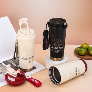 2 In 1 530Ml Draagbare 316 Roestvrijstalen Kantoorgeïsoleerde Mok 18Oz Keramisch Gecoate Voering Koffiebeker Met Rietje - Product Image 4