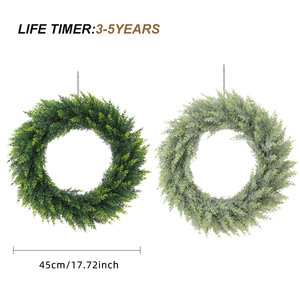 Hh-60 personnalisé multicolore suspendu en plastique vert cyprès feuille <span class=keywords><strong>guirlande</strong></span> artificielle couronne ronde pour la décoration de jardin extérieur - Product Image 4