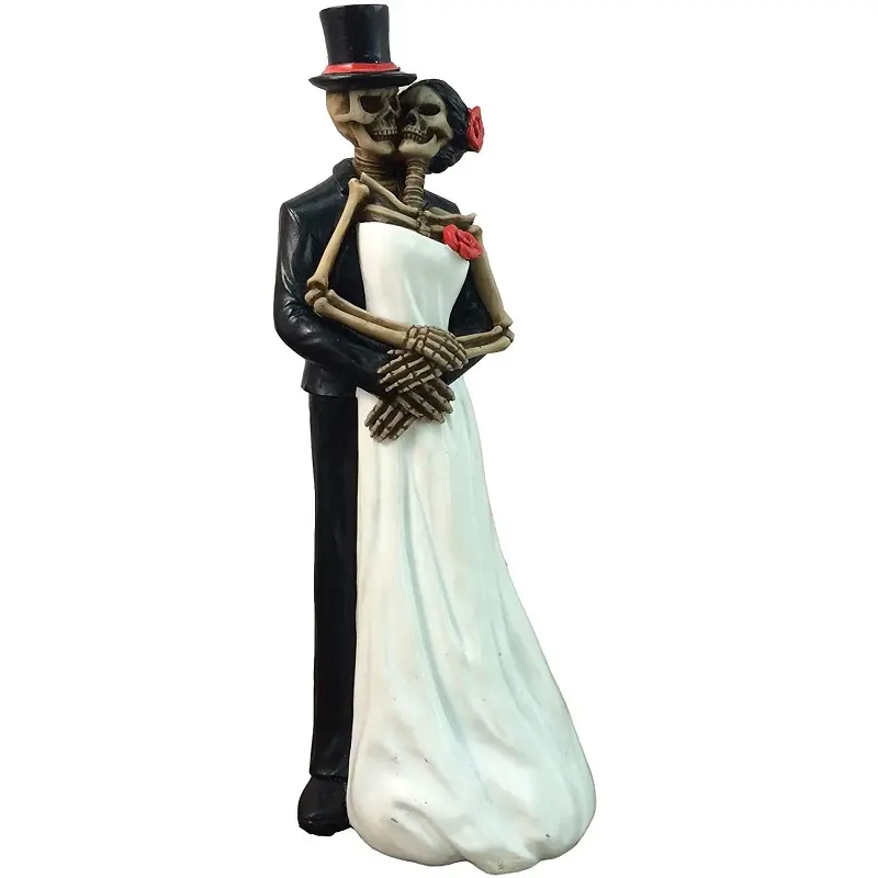 Resina dia de muertos decorações esqueleto halloween, decoração casamento esqueleto estatueta casal