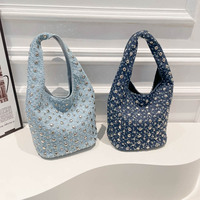 Trendige Vintage Nieten-Verzierte Y2k Punk Damen Sommer Mode Kleine Schultertasche Polyester Bucket Designer RFID-Verschluss