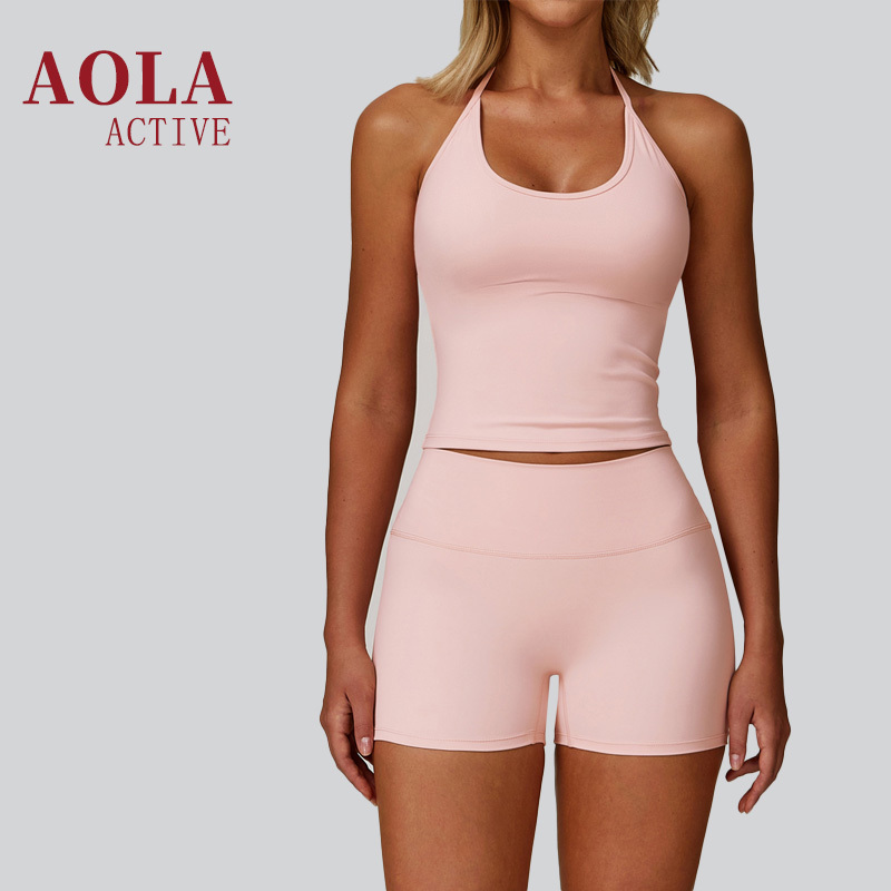 2025 AOLA One Shoulder Breathable Yoga Shorts Pockets Quick Dry Tight Fitting Running Sports Fitness Set