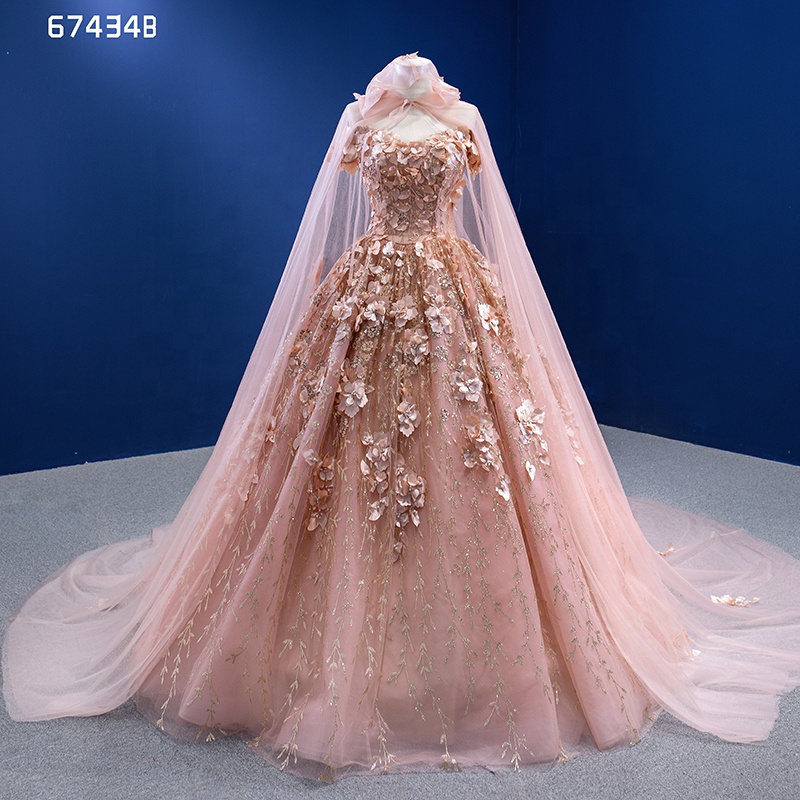 Rsm67434B 2022 Custom Shawl Muslim Evening Dress Luxury Sparkling Flower Pink Embroidered Prom Dress