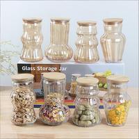 Fournisseur d'usine - Contenant de stockage pour grains de café - Pot en verre ambré avec couvercle en bambou - Pot de stockage en verre de haute qualité pour la cuisine