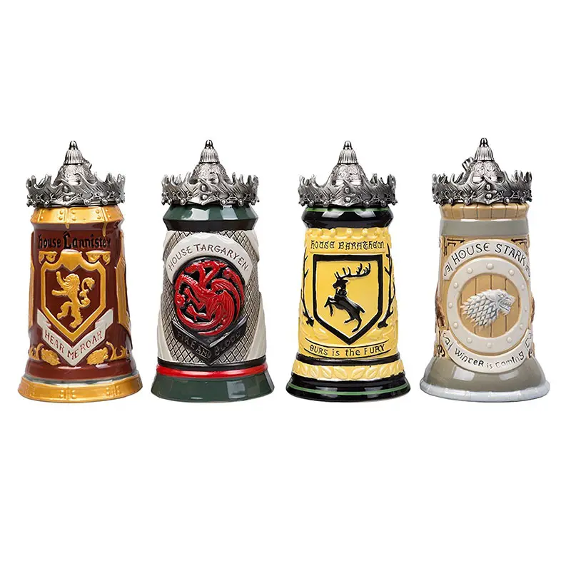 Ev Stark Stein 22 Oz seramik taban kalaylı Baratheon taç üst seramik alman bira kupası